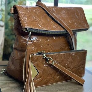 SET: PATRICIA NASH Luzille Tooled Florence Leather Backpack & St Croche Wallet